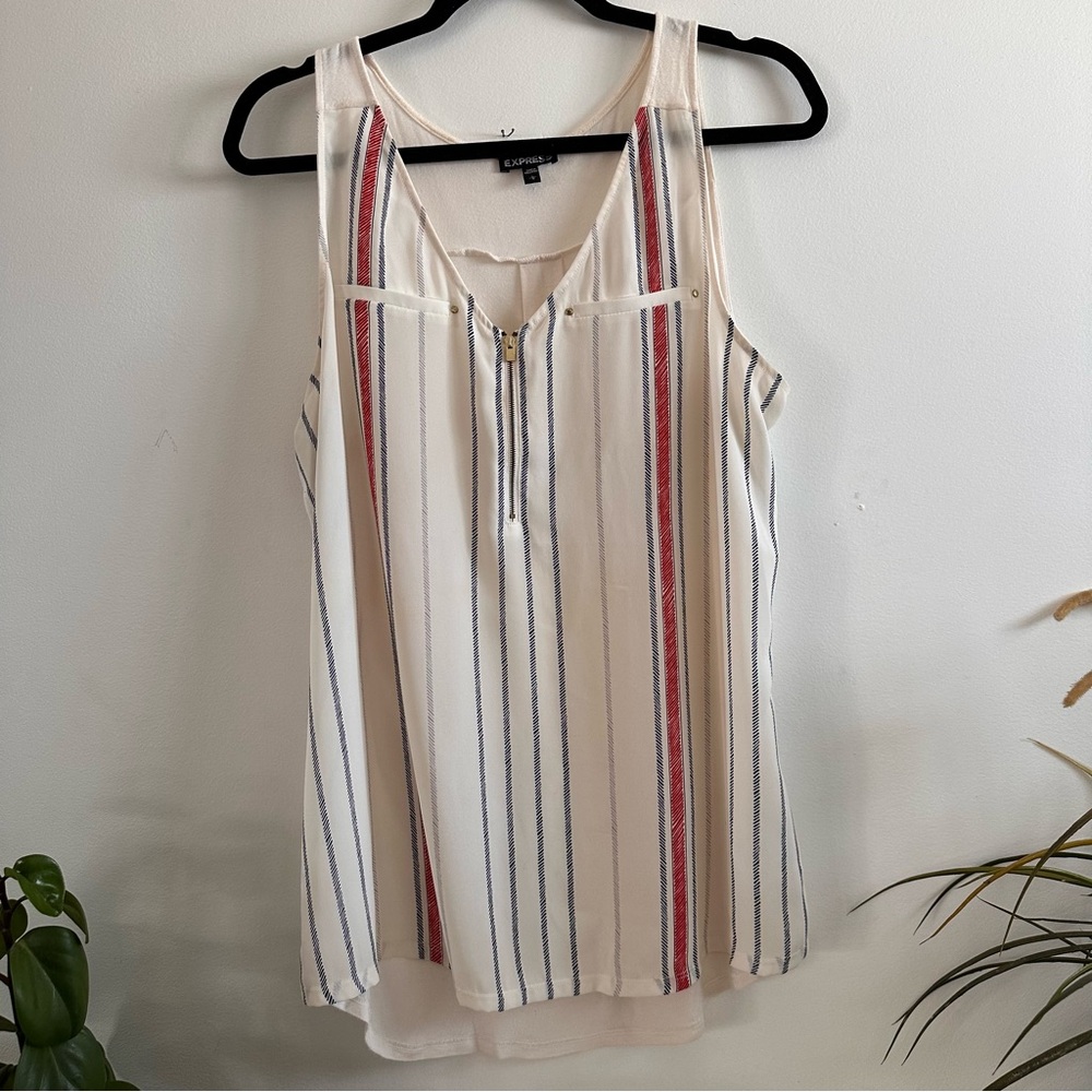 Express striped zip front sleeveless tank blouse size Large